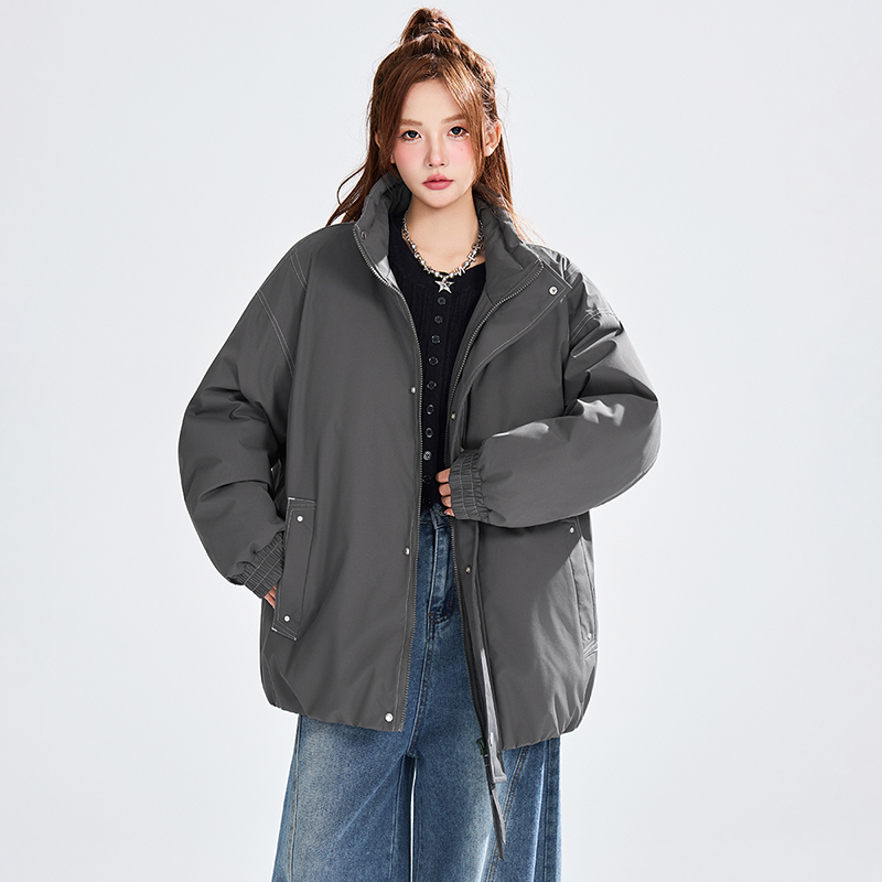 新款大口袋棉服男款冬季加厚连帽拼接撞色面包服时尚保暖棉袄 - 图0