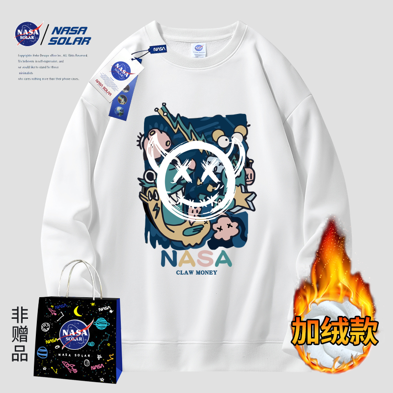 NASA聯名款2022秋冬新款小惡魔情侶連帽上衣男女同款圓領加絨衛衣_NASASOLAR旗艦店_男裝