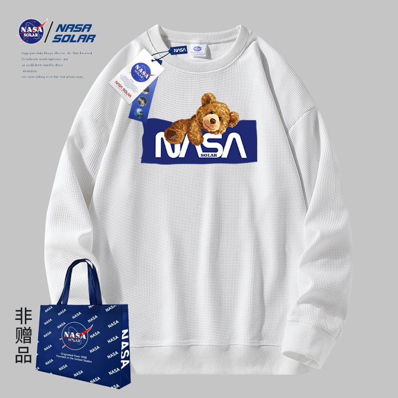 NASASOLAR2024秋新款运动字母印花休闲情侣圆领连帽加绒卫衣HB