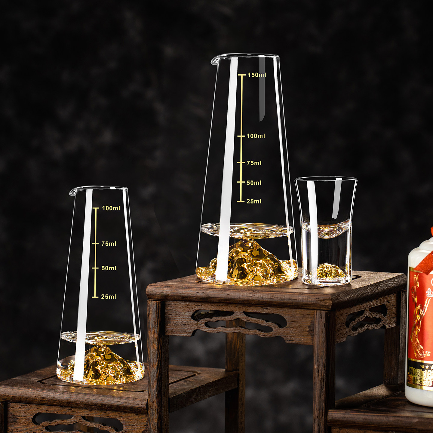 水晶玻璃高档金山玻璃分酒器白酒杯套装家用金箔白酒醒酒器分酒壶,淘宝优惠券,粉丝福利购,淘宝优惠卷