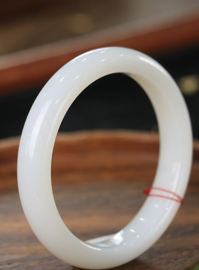 天然新疆和田玉羊脂级白玉56.2圈口手镯大气典雅古风男女手饰收藏