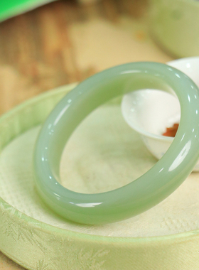 天然新疆和田玉冰底晴水54.3圈口手镯大气典雅古风男女手饰收藏