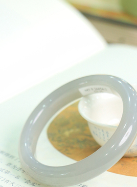 天然新疆和田玉山料烟灰56.1圈口手镯大气典雅古风男女手饰收藏