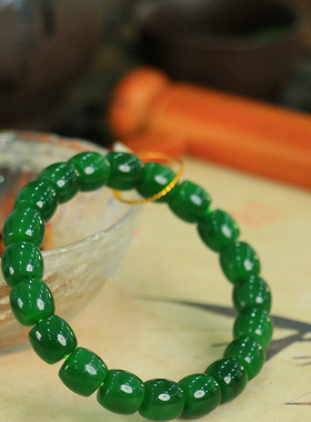 天然新疆和田玉俄罗斯老坑碧玉老型珠手串手链古风男女手饰收藏