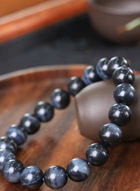 天然新疆和田玉山料青花玉11mm手串手链古风男女手饰收藏高档礼品