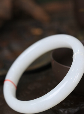 天然新疆和田玉羊脂级白玉59.2圈口手镯大气典雅古风男女手饰收藏