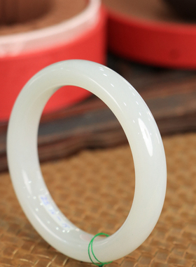 天然新疆和田玉羊脂级白玉56.5圈口手镯大气典雅古风男女手饰收藏