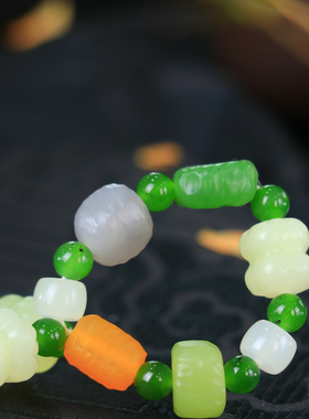 天然新疆和田玉山料多宝玉随形手串手链古风男女手饰收藏高档礼品