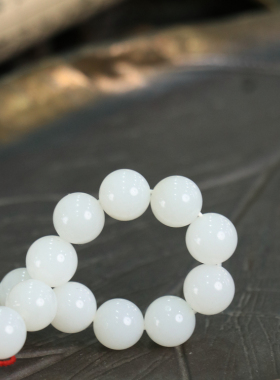 天然新疆和田玉羊脂级白玉11.8mm手串手链古风男女手饰收藏礼品