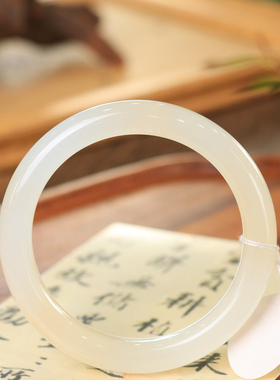 天然新疆和田玉羊脂玉飘糖57.3圈口手镯大气典雅古风男女手饰收藏