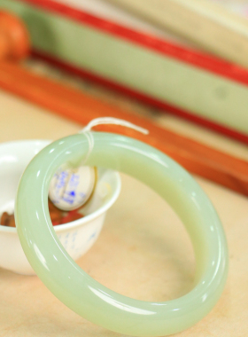 天然新疆和田玉冰底晴水54.4圈口手镯大气典雅古风男女手饰收藏