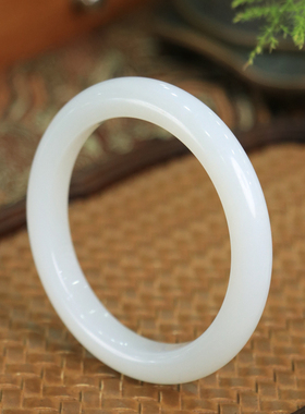 天然新疆和田玉羊脂级白玉56圈口手镯大气典雅古风男女手饰收藏