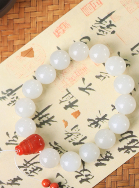 天然新疆和田玉山料羊脂级白玉12mm手串手链古风男女手饰收藏礼品