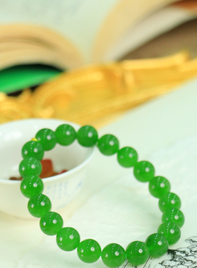 天然新疆和田玉俄罗斯老坑碧玉9.5mm手串手链古风男女手饰收藏