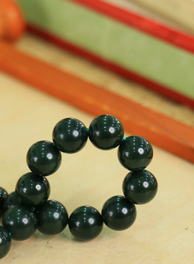 天然新疆和田玉山料青玉12mm手串手链古风男女手饰收藏高档礼品