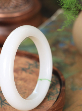 天然新疆和田玉羊脂级白玉57圈口手镯大气典雅古风男女手饰收藏