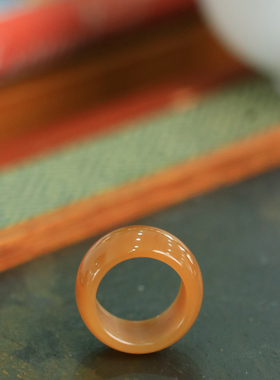 天然新疆和田玉山料且末糖料扳指玉指环男女士古风轻奢戒指收藏