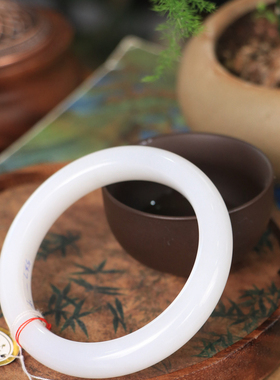 天然新疆和田玉羊脂级白玉57圈口手镯大气典雅古风男女手饰收藏