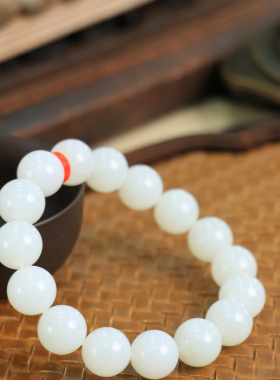 天然新疆和田玉羊脂级白玉12.9mm手串手链古风男女手饰收藏礼品
