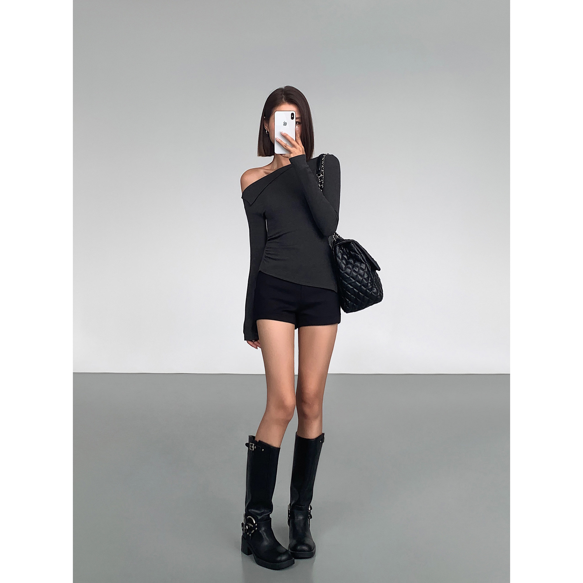 ousph【现货6折】黑色斜肩上衣女开叉修身针织打底衫辣妹露肩t恤,淘宝优惠券,粉丝福利购,淘宝优惠卷