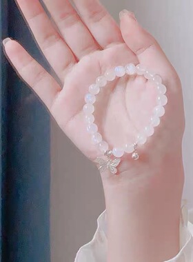 清冷白月光梦蝶手链女小众简约铃铛手串闺蜜甜美百搭学生手饰品潮