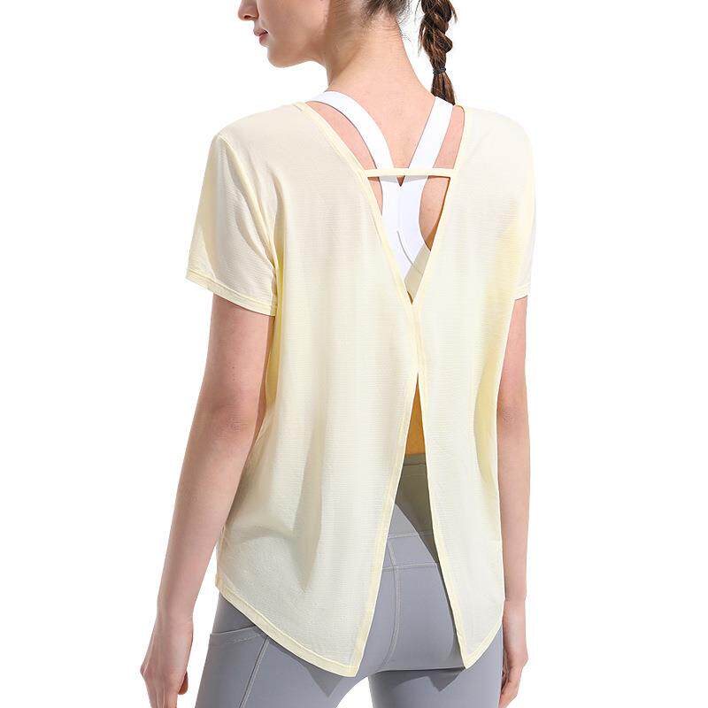 sweat-absorbent sleeves short V-neck slits back beautiful - 图3