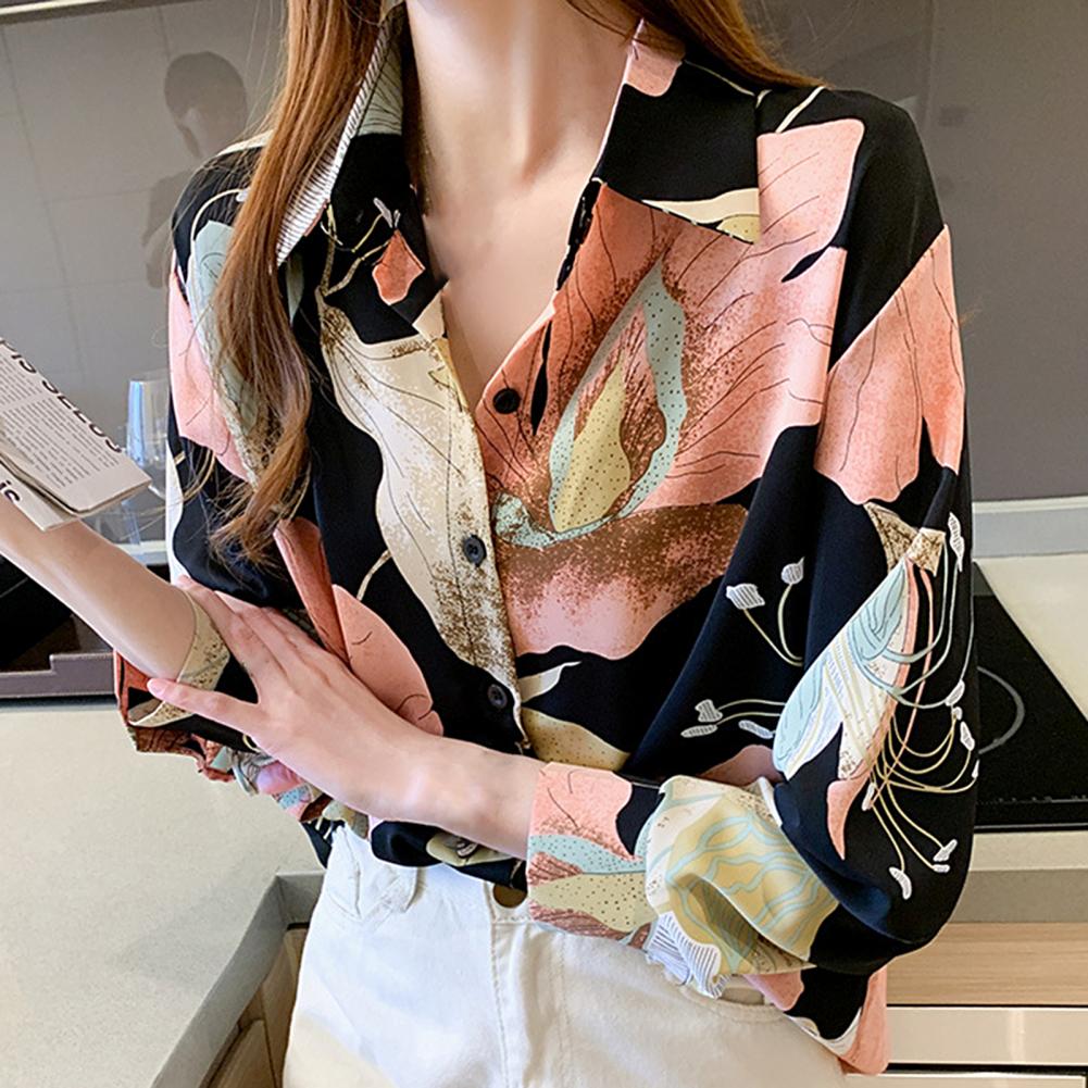 女雪纺长袖衬衣Ladies Chiffon Long Sleeve Print Elegant Shirt - 图1