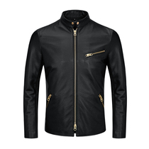 Real Leather Leather Clothing Male head layer Bull Leather Youth Stand-up Collar Short sashimi Locomotive Leather Clothing Mens Jacket Jacket Mens Clothing