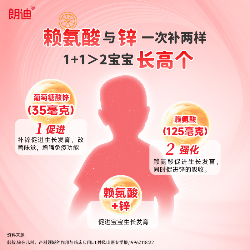 朗迪赖氨葡锌颗粒葡萄糖酸锌赖氨酸促进生长青少年婴幼儿补锌儿童