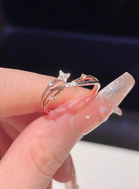 心愿流星锆石戒指女ins小众设计高级感四芒星星轻奢食指戒