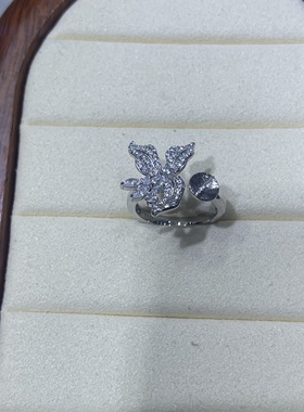 鸢尾花珍珠戒指配件s925纯银