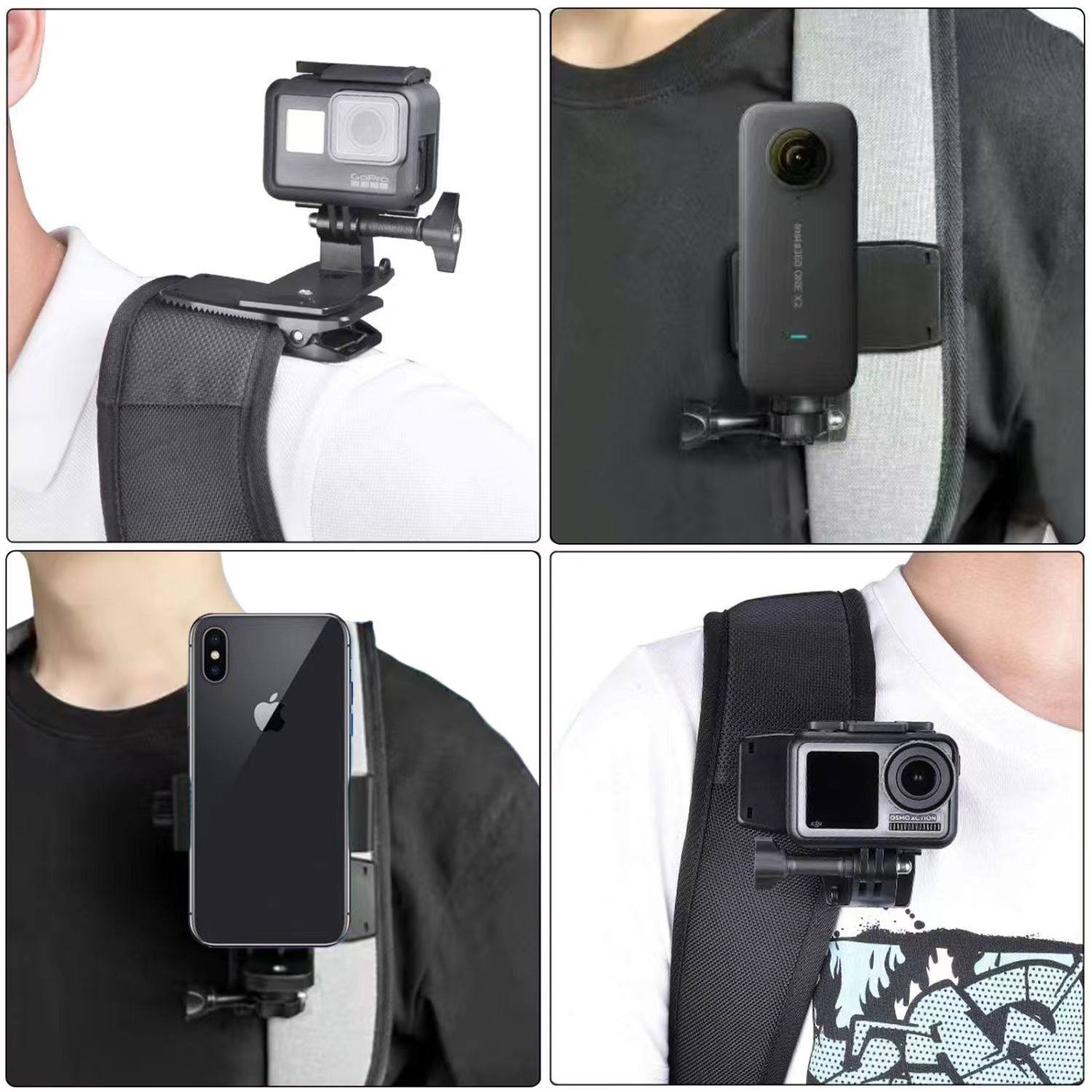 适用影石Insta360 X5 X4 X3全景相机GoPro大疆小蚁山狗运动相机配件手机背包夹书包支架肩带固定夹子,淘宝优惠券,粉丝福利购,淘宝优惠卷