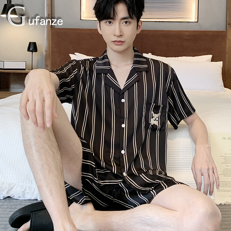 新款男士夏季男款冰丝短袖短裤睡衣 古梵泽睡衣/家居服套装