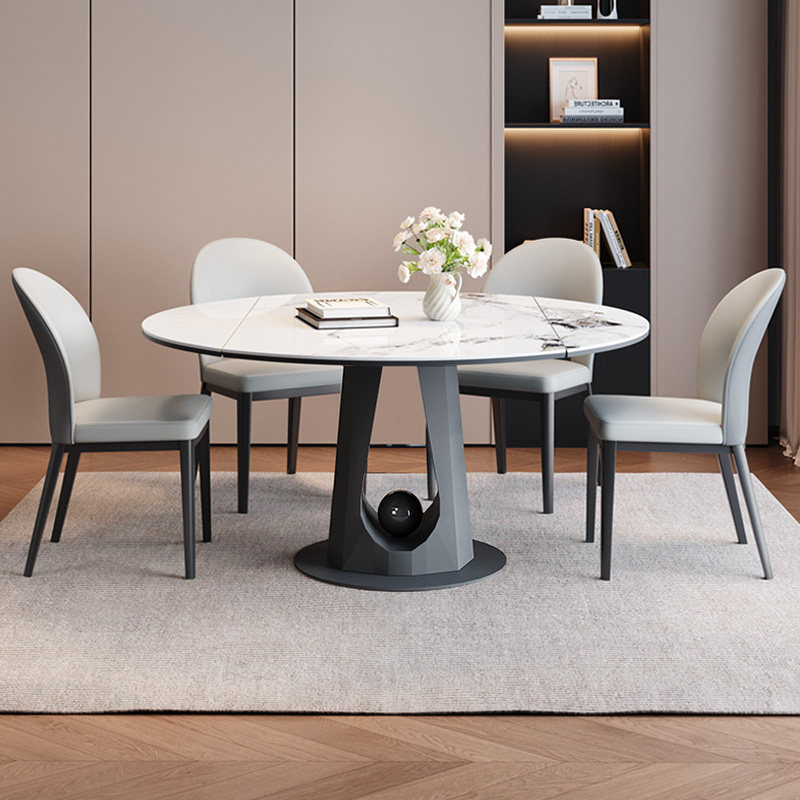 蒂梵拉水滴岩板餐桌伸缩内嵌暖菜转盘带电磁炉轻奢高级感意式佛山,淘宝优惠券,粉丝福利购,淘宝优惠卷