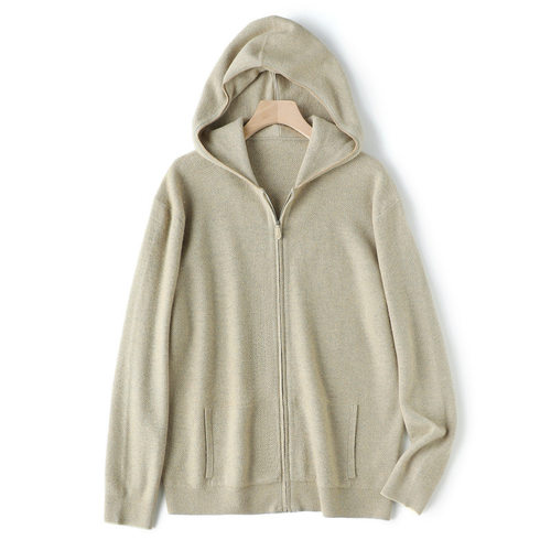 LP同款轻奢山羊绒连帽针织拉链开衫舒适羊毛卫衣外套休闲短款男 - 图1