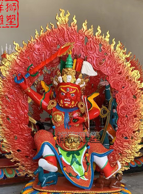 祥狮贴金藏传密宗纯铜黑文殊佛像