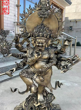 祥狮雕塑彩绘纯铜秽迹金刚佛像