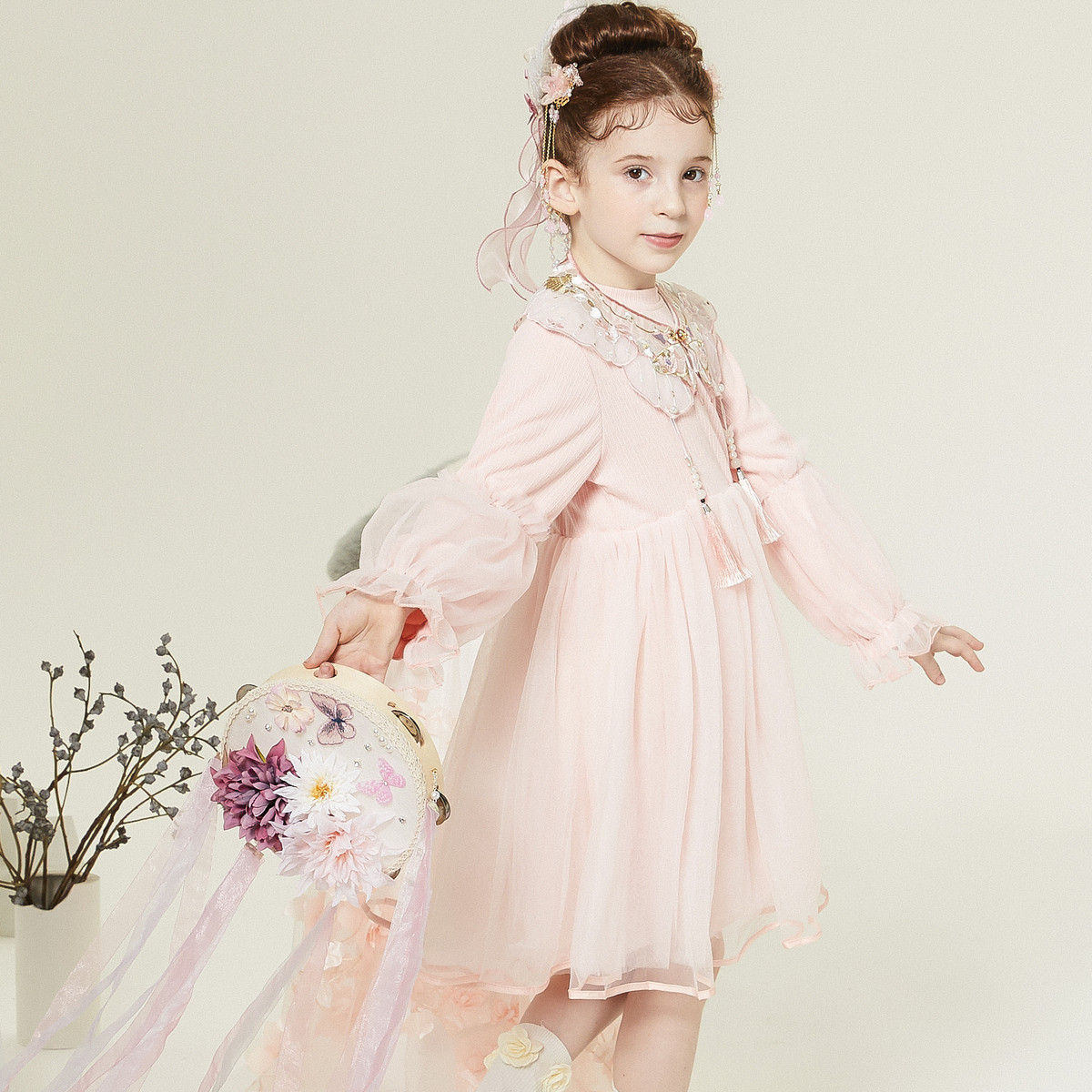 十月媽咪女童連衣裙兒童裙子云肩網紗女寶寶公主裙禮服漢服中國風_十月媽咪芬左專賣店_童裝_嬰兒裝_親子裝