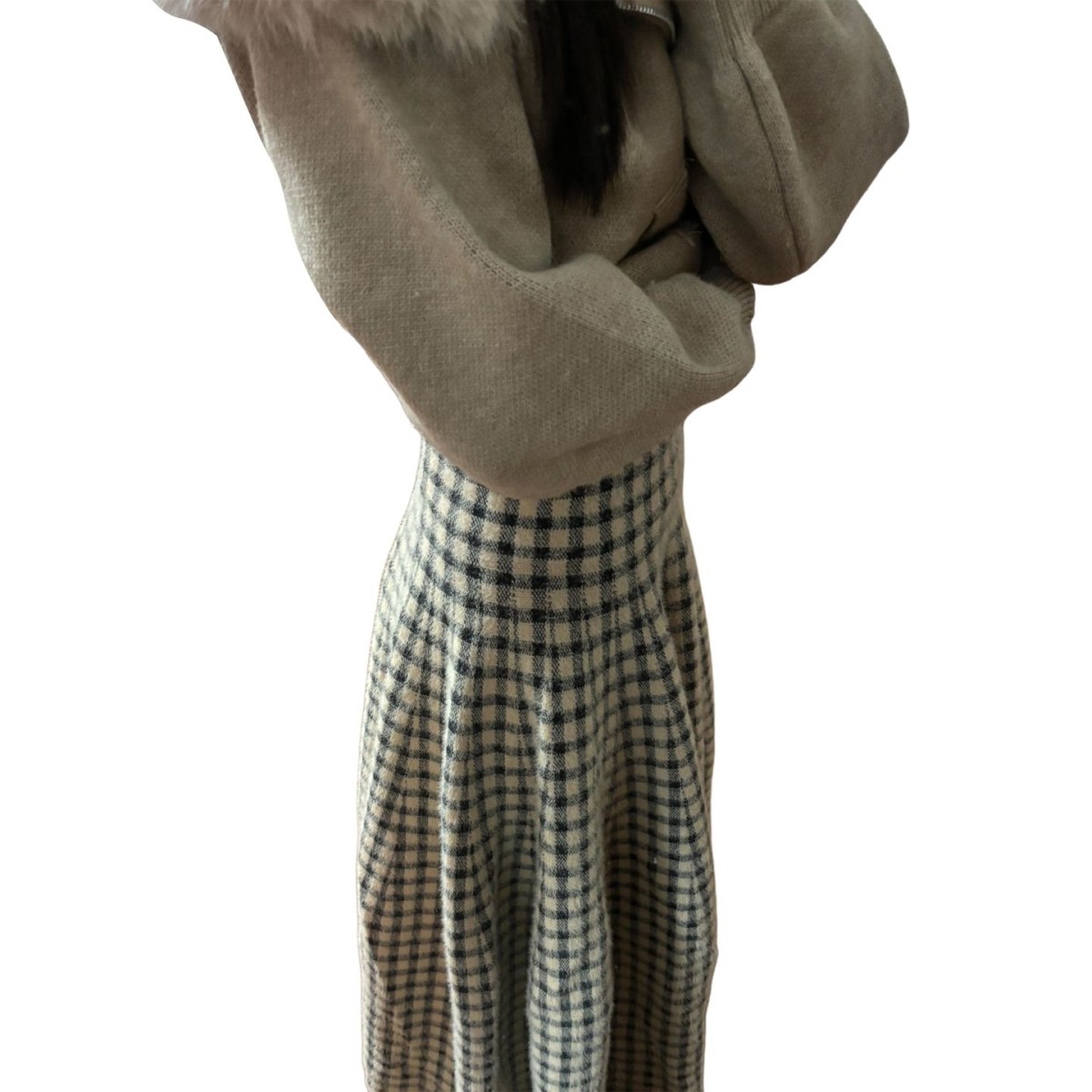 韩系超好看毛呢格子半身裙子女秋冬季2025年新款高腰显瘦a字长裙,淘宝优惠券,粉丝福利购,淘宝优惠卷