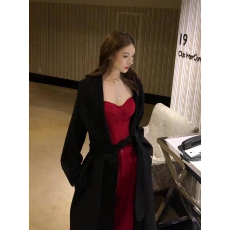 时尚辣妹风红色修身抹胸上衣女秋冬新款休闲别致阔腿长裤两件套装,淘宝优惠券,粉丝福利购,淘宝优惠卷