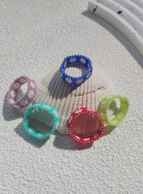 蜜糖珍珠串珠花戒指手工