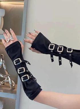 黑色铆钉链条手套Y2K配饰