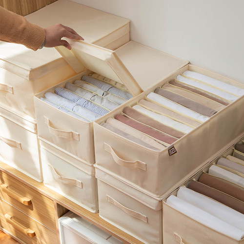 家用衣柜衣物分格收纳箱衣服裤子分层隔板整理神器 T恤布艺收纳盒 - 图0
