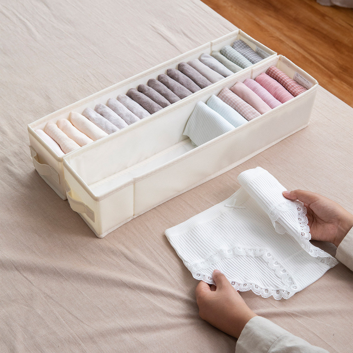 袜子收纳盒衣柜内衣内裤窄缝长条布艺整理盒筐抽屉放贴身衣物神器,淘宝优惠券,粉丝福利购,淘宝优惠卷