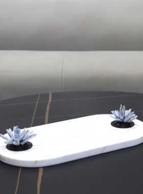 极简白色大理石托盘桌面装饰摆件