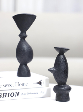 极简黑色砂岩树脂抽象小人摆件