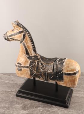 简约实木木马动物雕塑艺术摆件