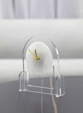 简约透明亚克力云石台钟座钟摆件
