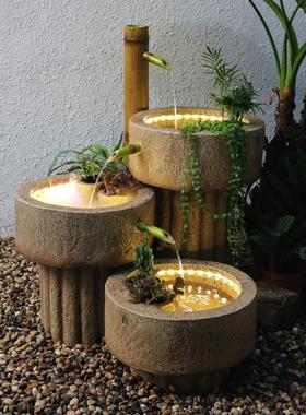 日式假山流水喷泉摆件石磨户外落地庭院阳台办公室景观花园装饰品