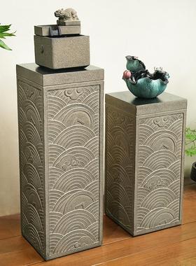 中式禅意落地仿古仿石柱客厅玄关家居展示柱摆件底座祥云柱装饰品